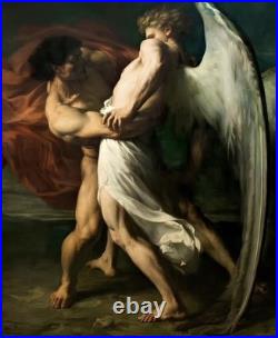 Hand Painted Antique Style Jacob Wrestling with the Angel Biblical Oil Painting