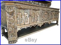 Heavily Carved Large French Gothic Server with Religious Carvings, 1920's