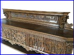 Heavily Carved Large French Gothic Server with Religious Carvings, 1920's