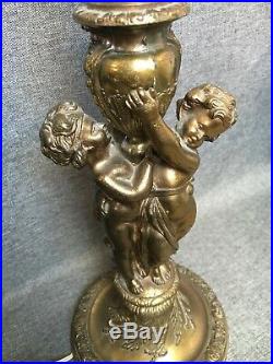 Heavy antique french lamp base made of brass rearly 1900's angels religious