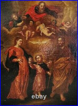 Holy Family & God Italian Renaissance Old Master 16th/17thC Antique Oil Painting