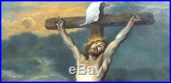 Huge 17th Century French Old Master The Crucifixion Antique Oil Painting
