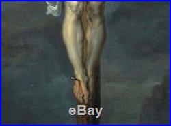 Huge 17th Century French Old Master The Crucifixion Antique Oil Painting