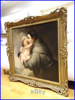 Huge 18th Century Spanish Old Master Saint Francis & Child Christ Antique