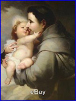 Huge 18th Century Spanish Old Master Saint Francis & Child Christ Antique