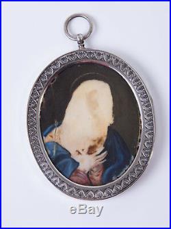 Huge Antique Victorian Sterling Silver & Religious Icon Portrait Locket