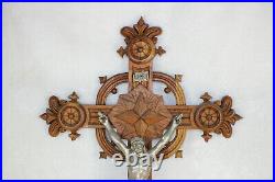 Huge French antique neo gothic wood carved altar church crucifix religious
