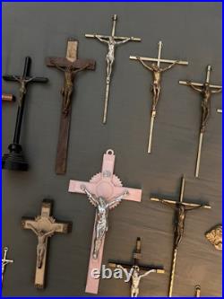 Huge Lot Of 17 Large Vintage Nuns Convent Crucifixes Religious Cross Crucifix