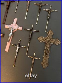 Huge Lot Of 17 Large Vintage Nuns Convent Crucifixes Religious Cross Crucifix