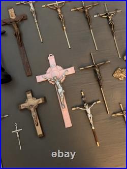 Huge Lot Of 17 Large Vintage Nuns Convent Crucifixes Religious Cross Crucifix