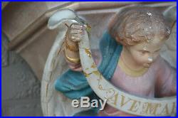 Huge Religious Church antique Plaster polychrome wall console angel