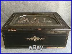 Huge antique french Napoleon III box trunk wood brass 19th century religious
