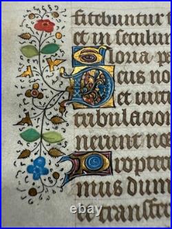 Illuminated Medieval Manuscript Leaf from a Book of Hours on vellum