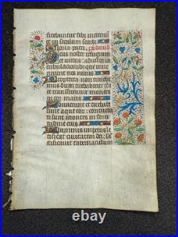 Illuminated Medieval Manuscript Leaf from a Book of Hours on vellum