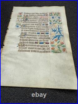 Illuminated Medieval Manuscript Leaf from a Book of Hours on vellum