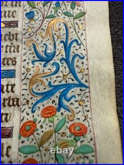 Illuminated Medieval Manuscript Leaf from a Book of Hours on vellum