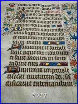 Illuminated Medieval Manuscript Leaf from a Book of Hours on vellum