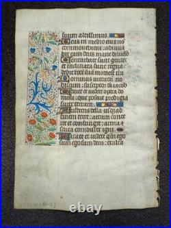 Illuminated Medieval Manuscript Leaf from a Book of Hours on vellum