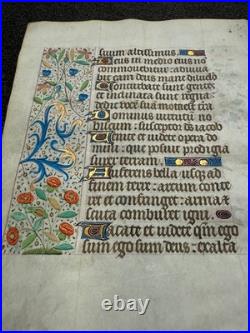 Illuminated Medieval Manuscript Leaf from a Book of Hours on vellum