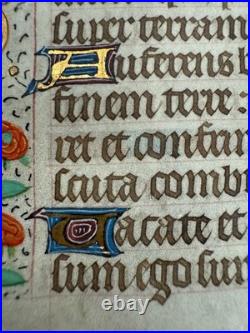 Illuminated Medieval Manuscript Leaf from a Book of Hours on vellum