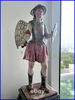 Important Colonial Saint Michael Archangel Sculpture Antique Santo Arcangel