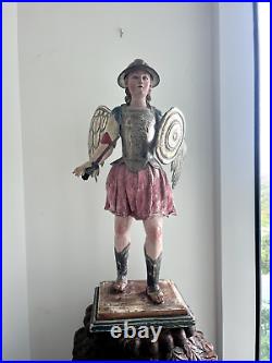 Important Colonial Saint Michael Archangel Sculpture Antique Santo Arcangel