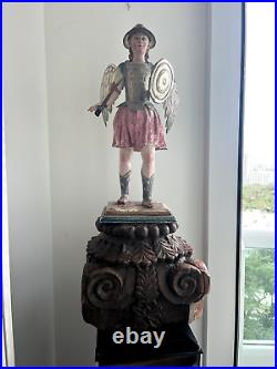 Important Colonial Saint Michael Archangel Sculpture Antique Santo Arcangel