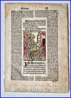 Incunabula 1495 Jezus enters Jeruzalem, hand-colored woodcut, old Bible