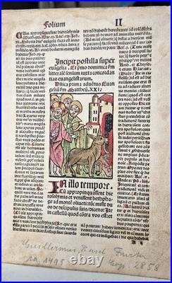 Incunabula 1495 Jezus enters Jeruzalem, hand-colored woodcut, old Bible