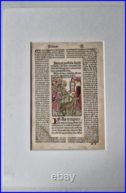 Incunabula 1495 Jezus enters Jeruzalem, hand-colored woodcut, old Bible