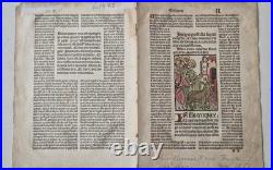 Incunabula 1495 Jezus enters Jeruzalem, hand-colored woodcut, old Bible