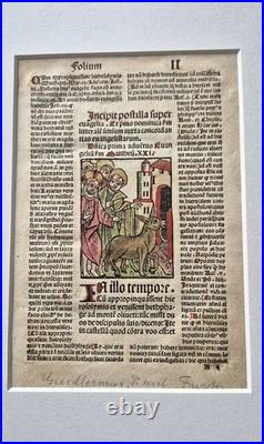 Incunabula 1495 Jezus enters Jeruzalem, hand-colored woodcut, old Bible