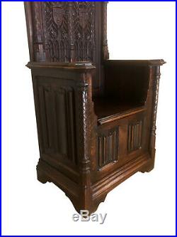 Intricately Carved French Gothic Throne Chair. 19th Century, Oak, Religious