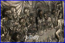Italian Antique masterpiece LAST SUPPER Metal Silver Plate Religious Wall Art