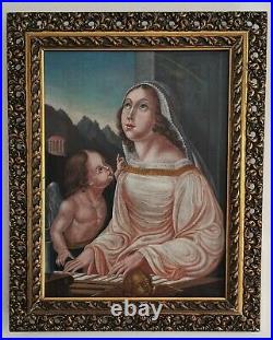 Italian Renaissance 1600's Saint Cecilia & Angel Old Master Antique Oil Painting