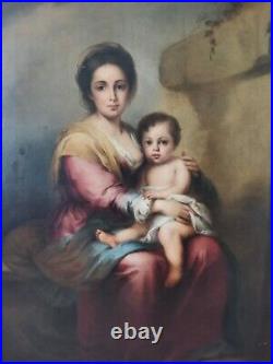 Italian Renaissance Old Master Madonna & Jesus Saint Large Antique Oil Painting