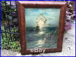 Ivan Aivazovsky ChristJesus Walking on Water Antique Picture Wooden Frame Glass