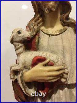 Jesus Antique Marble Statue 12 with lambs religious E T signed