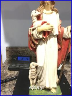 Jesus Antique Marble Statue 12 with lambs religious E T signed