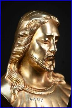 Jesus Bronze Sculpture Antique Christ Bust Artwork Religious Statue 7.1