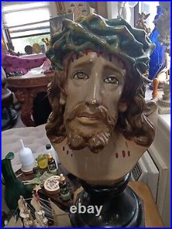 Jesus Christ Bust 19 In High Antique Hand Painted Religious For OBO