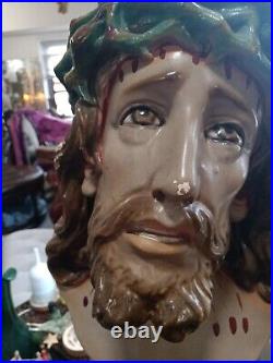 Jesus Christ Bust 19 In High Antique Hand Painted Religious For OBO