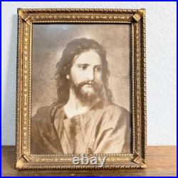 Jesus Portrait Authentic 1917 Antique Lithograph Framed 10x8 Christ at 33