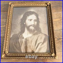 Jesus Portrait Authentic 1917 Antique Lithograph Framed 10x8 Christ at 33