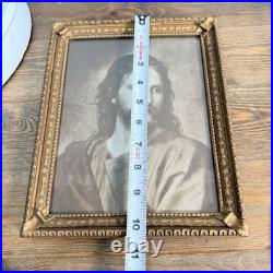 Jesus Portrait Authentic 1917 Antique Lithograph Framed 10x8 Christ at 33