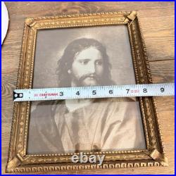 Jesus Portrait Authentic 1917 Antique Lithograph Framed 10x8 Christ at 33