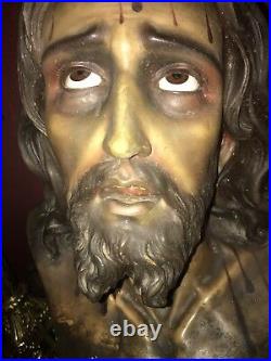 Jesus Statue Vintage Antique Santo Cristo De Limpias Religious Glass Eyes
