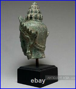 Khmer Antique Style Crowned Buddha in Bronze, Cambodian origin, 19cm/7.5 h