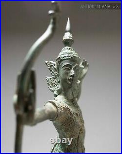 Khmer Bronze Antique Thai Style Lord Rama Firing Bow, Cambodian 37.5 cm / 15 h