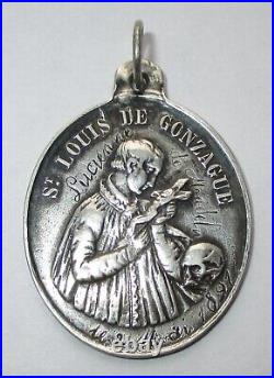 LARGE 5.6g Dated 1893 ANTIQUE FRENCH STERLING SILVER SAINT LOUIS RELIGIOUS MEDAL